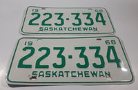 Set of 2 1968 Saskatchewan Metal Vehicle License Plate Tag 223 334