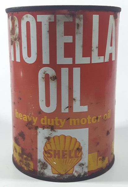 Vintage Shell Rotella S Heavy Duty Motor Oil 5 1/2" Tall One U.S. Quart 0.96 Litres Metal Oil Can