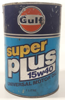 Vintage Gulf Super Plus 15w40 Universal Motor Oil 5 3/4" Tall 1 Litre Cardboard and Metal Oil Can