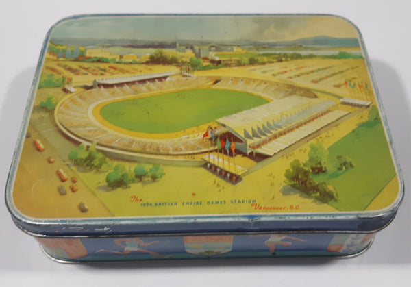 Vintage Macfarlane Lang & Co's. Biscuits The 1954 British Empire Games Stadium Vancouver, B.C. Tin Metal Container