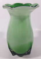 Green and Light Green Ruffle Top Open Bulb Flower 7 3/4" Tall Art Glass Vase
