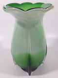 Green and Light Green Ruffle Top Open Bulb Flower 7 3/4" Tall Art Glass Vase