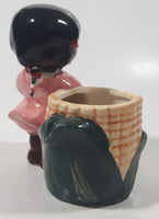 Antique 1940s Occupied Japan Black Girl Holding Corn Small 4 1/2" Tall Ceramic Planter Vase