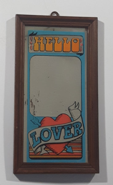 Rare Vintage Hello Lover Heart with Arrow Through It 4 3/4" x 8 3/4" Wood Framed Mirror