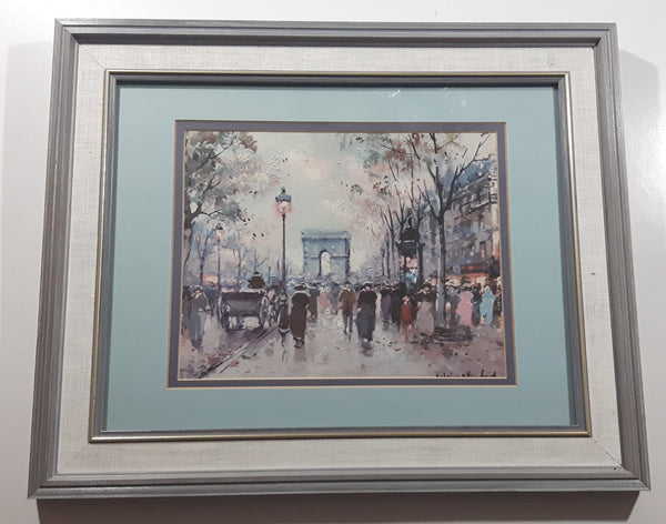 Vintage 1950s Antoine Blanchard French Artist Champs Elysees 14" x 17" Framed Painting Print Numbered 102