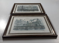 Pair of Vintage Anton Pieck Rotterdam and Den Haag 8" x 10" Framed Painting Prints