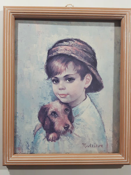 Vintage Myrle Medeiros Tom Sawyer Boy with Dog 8" x 10" Framed Painting Litho Print No. 132