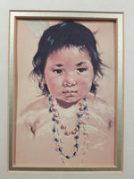 Vintage 1960s Dorothy M. Oxborough First Nations Native Child 12 1/2" x 14 1/2" Framed Painting Litho Print