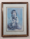 Vintage 1974 Vel Miller First Nations Native Child Holding Puppy 8" x 10" Framed Painting Print