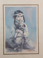 Vintage 1974 Vel Miller First Nations Native Child Holding Puppy 8" x 10" Framed Painting Print