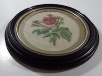 Vintage Rose Flower with Stem and Leaves 11" x 14" Oval Frame Cross Stitch Needle Point Picture