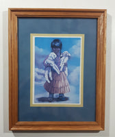 1996 Penni Anne Cross Alawa-sta-we-ches First Nations Native Girl Holding Two White Lambs 9 3/4" x 12 1/4" Framed Greeting Card