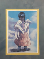 1996 Penni Anne Cross Alawa-sta-we-ches First Nations Native Girl Holding Two White Lambs 9 3/4" x 12 1/4" Framed Greeting Card