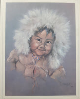 Vintage 1964 Dorothy M. Oxborough First Nations Native Child 12 1/2" x 14 1/2" Framed Painting Matte Print