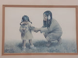 Vintage Dorothy Francis First Nations Native Child and Mother 10 1/8" x 13 1/8" Framed Painting Print