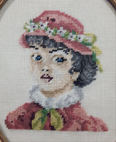 Vintage Victorian Lady 6 1/2" x 8" Oval Framed Cross Stitch Needle Petit Point Picture
