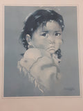 Vintage 1960s Dorothy M. Oxborough First Nations Native Child 12 1/2" x 14 1/2" Framed Painting Print