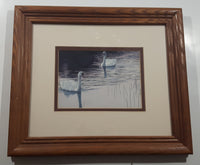 Vintage Robert Bateman Evening Idyll White Swans 12 3/8" x 14 3/8" Framed Painting Print