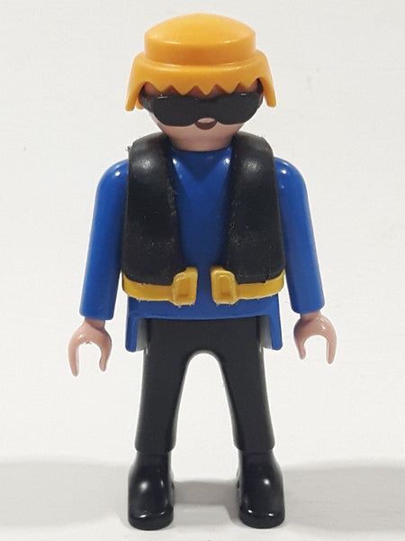 1997 Geobra Playmobil Police Officer with Life Jacket and Sunglasses 2 7/8" Tall Toy Figure