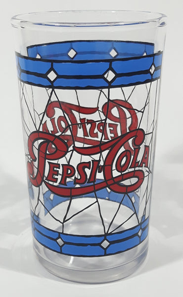 Vintage Pepsi Blue and Red Stained Glass Style 4 1/4" Tall Glass Cup