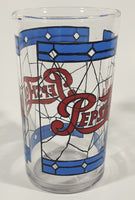 Vintage Pepsi Blue and Red Stained Glass Style 4 1/4" Tall Glass Cup