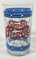 Vintage Pepsi Blue and Red Stained Glass Style 4 1/4" Tall Glass Cup