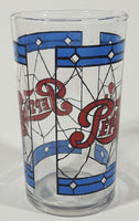 Vintage Pepsi Blue and Red Stained Glass Style 4 1/4" Tall Glass Cup