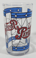 Vintage Pepsi Blue and Red Stained Glass Style 4 1/4" Tall Glass Cup