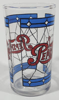 Vintage Pepsi Blue and Red Stained Glass Style 4 1/4" Tall Glass Cup