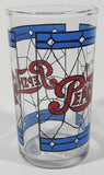 Vintage Pepsi Blue and Red Stained Glass Style 4 1/4" Tall Glass Cup