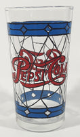 Vintage Pepsi Blue and Red Stained Glass Style 5" Tall Glass Cup