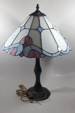 Vintage Blue and White Stained Glass Baroque European Style 23" Tall Brass Metal Table Lamp