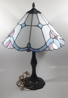 Vintage Blue and White Stained Glass Baroque European Style 23" Tall Brass Metal Table Lamp