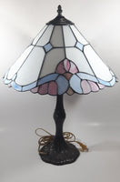 Vintage Blue and White Stained Glass Baroque European Style 23" Tall Brass Metal Table Lamp