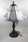 Vintage Blue and White Stained Glass Baroque European Style 23" Tall Brass Metal Table Lamp