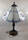 Vintage Blue and White Stained Glass Baroque European Style 23" Tall Brass Metal Table Lamp