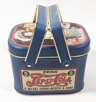 Vintage 1988 Drink Pepsi-Cola A Nickel Drink Worth A Dime 5 Cents Picnic Basket Shaped Tin Metal Container with Handles