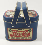 Vintage 1988 Drink Pepsi-Cola A Nickel Drink Worth A Dime 5 Cents Picnic Basket Shaped Tin Metal Container with Handles