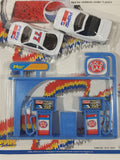 1990s Golden Wheel Special Edition Pepsi Team Racer #77 Die Cast Toy Race Car Vehicles with Gold Gas Blue Gas Station Pumps New in Package