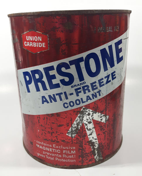 Vintage Union Carbide Eveready Prestone Brand Anti-Freeze Coolant One Gallon Metal Can