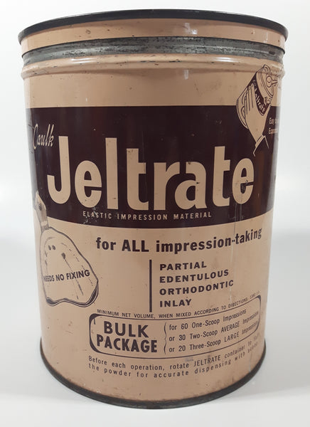 Vintage The L.D. Caulk Company Caulk Jeltrate Elastic Impression Material 6 3/8" Tall Metal Can