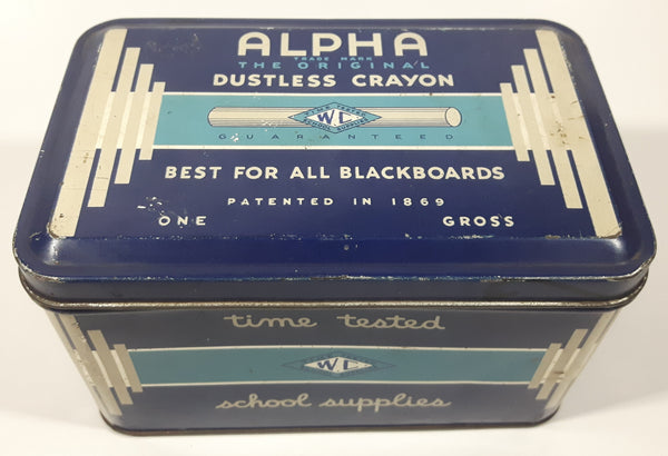 Vintage W.C. Alpha The Original Dustless Crayon Best For All Blackboards Time Tested School Supplies Tin Metal Container