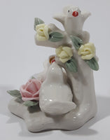 White Birds with Pink and Yellow Flowers 3 5/8" Tall Porcelain Ornament