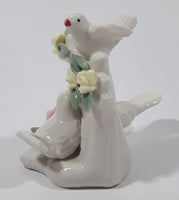 White Birds with Pink and Yellow Flowers 3 5/8" Tall Porcelain Ornament