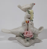 White Birds with Pink and Yellow Flowers 3 5/8" Tall Porcelain Ornament