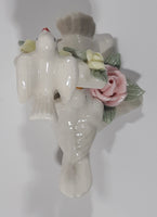 White Birds with Pink and Yellow Flowers 3 5/8" Tall Porcelain Ornament