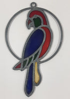 Vintage Parrot Tropical Bird Leaded Glass Look Metal Plastic Suncatcher Window Hanging