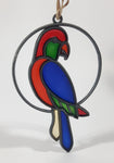 Vintage Parrot Tropical Bird Leaded Glass Look Metal Plastic Suncatcher Window Hanging