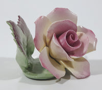 Vintage Camelot Pink Rose with Green Leaf Steam Miniature Fine Bone China Ornament