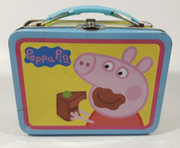 2016 Peppa Pig Eating Cake Miniature Small Embossed Tin Metal Lunch Box Container